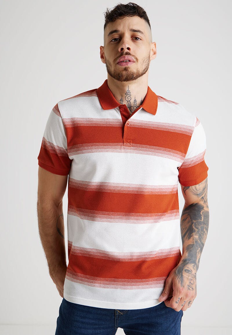 Mens Red White Horizontal Stripe Polo Shirt SIGNATURE WEAR